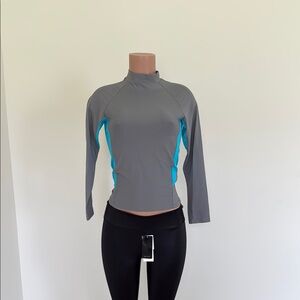 Chic Gray and Blue Long Sleeve Women's Top